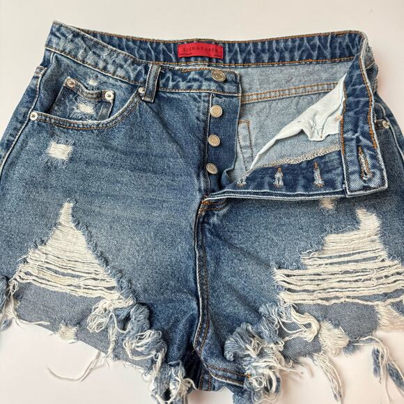Signature8 Cotton Distressed Denim Ultra High Waisted Shorts Medium - Picture 7 of 12